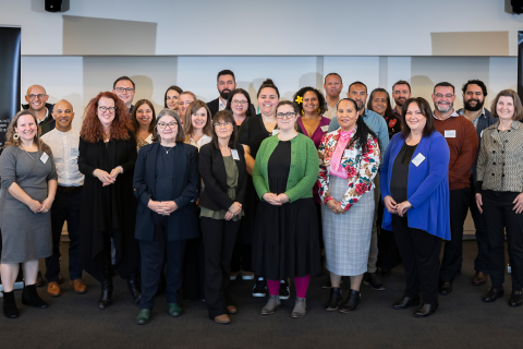 Image of Sir Roland Wilson Pat Turner scholars with The Australian National University Vice-Chancellor Genevieve Bell and Professor Anne Martin at the 2024 Pat Turner Scholar Forum.