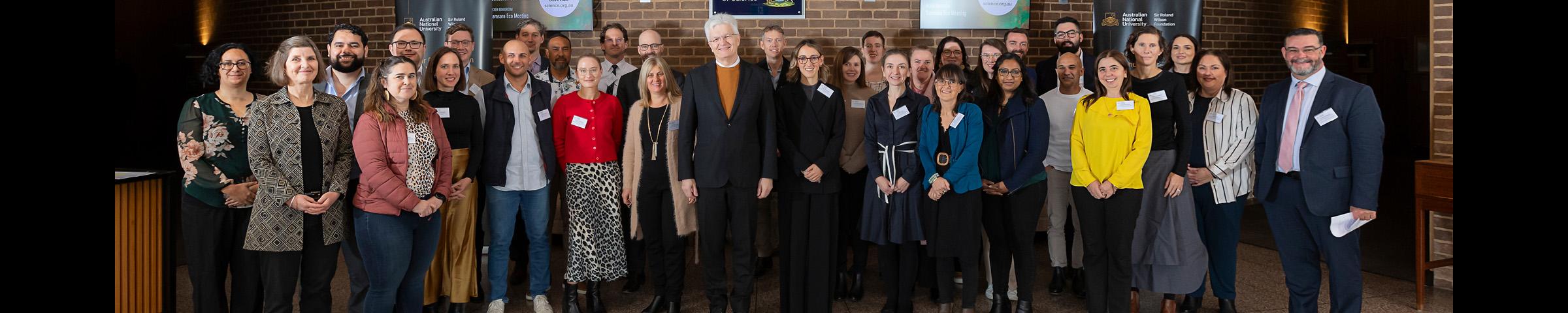 Image of Sir Roland Wilson and Pat Turner scholars with Professor Glyn Davis
