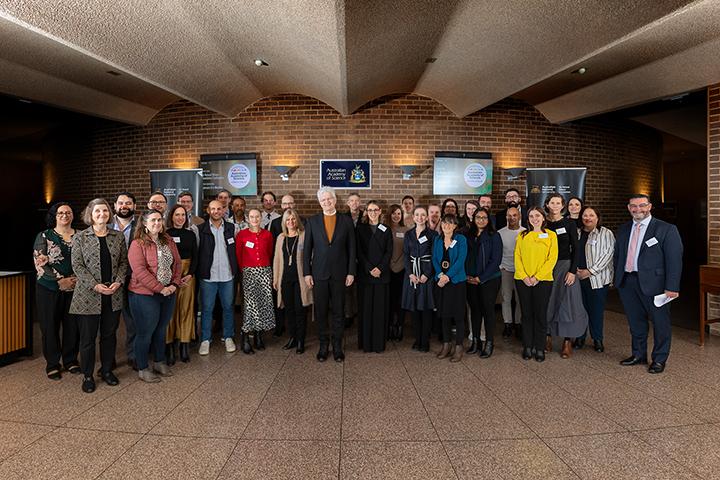 Image of Sir Roland Wilson and Pat Turner scholars with Professor Glyn Davis